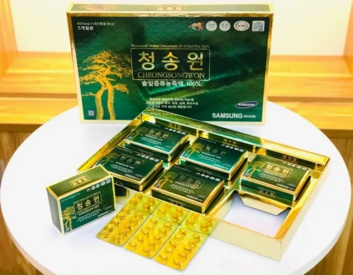 Tinh dầu thông đỏ Cheongsongwon hộp xanh 180 viên của Hàn Quốc Tinh dầu Thông đỏ CHEONGSONGWON Hàn Quốc hộp xanh