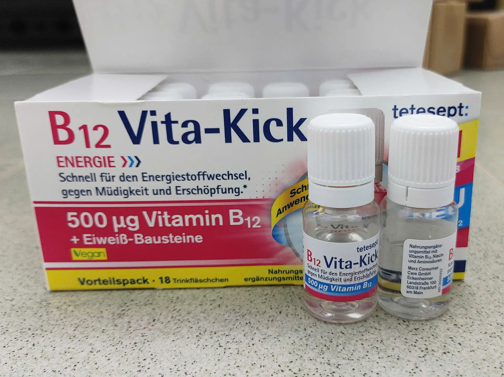 Chai uống Vitamin B12 Vita Kick Tetesept 500µg 18 ống của Đức Tetesept B12 Vita Kick Bổ Sung Vitamin B12 Liều Cao 18 ống của Đức