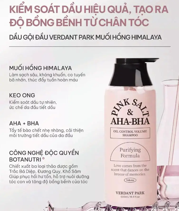 Set dầu xả dầu gội muối hồng Himalaya Pink Salt Verdant Park 500ml Dầu gội muối hồng Himalaya Pink Salt AHA BHA Oil Control Volume Shampoo
