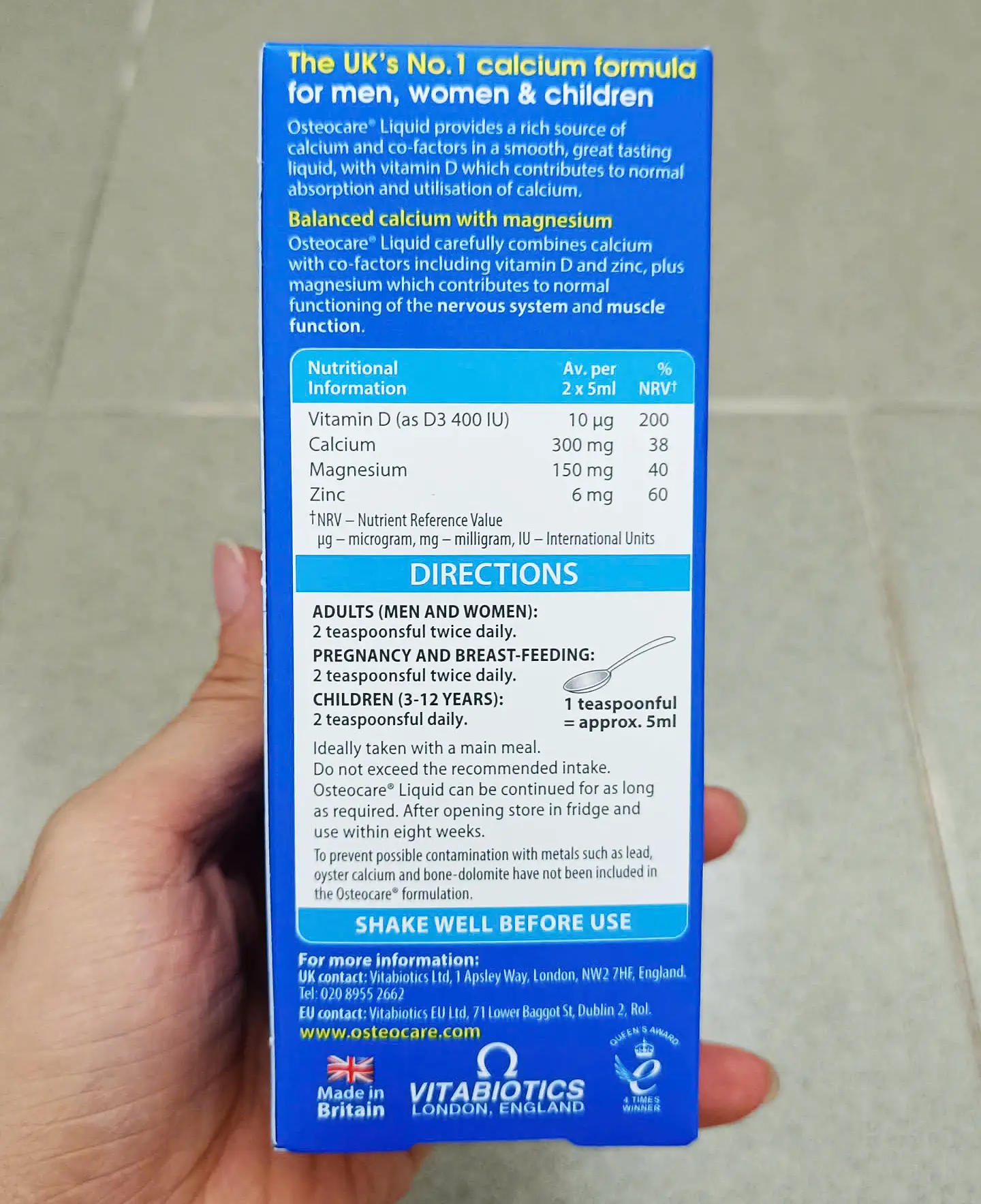 Siro canxi nước Osteocare Liquid Original 200ml của Anh Quốc Siro canxi nước Osteocare Liquid Original 200ml