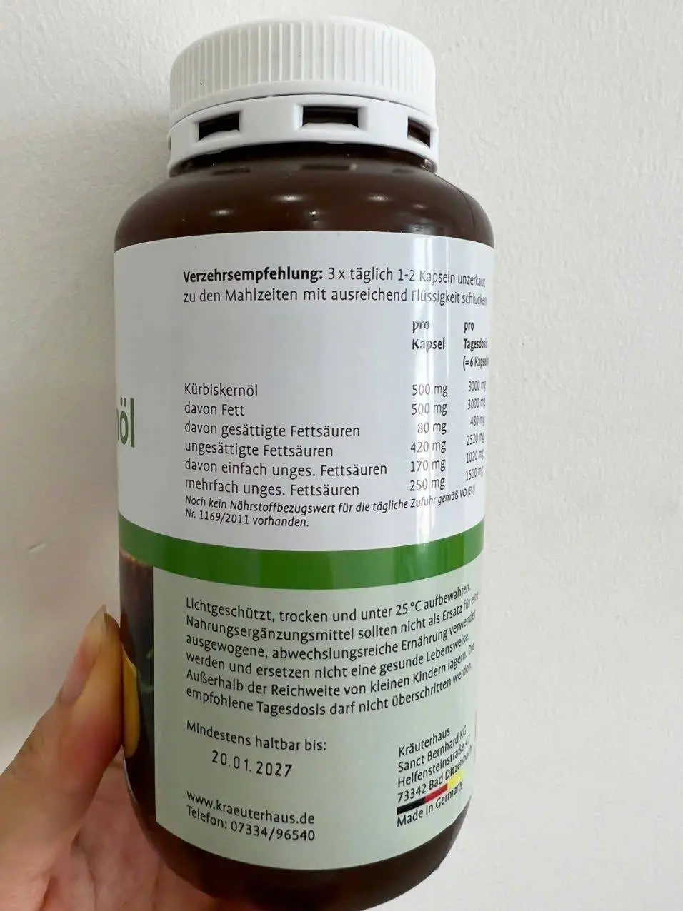 Viên uống bổ thận Sanct Bernhard Kurbiskernol Kapseln 150 viên của Đức Viên uống Bổ thận Sanct Bernhard hàng Đức 150v