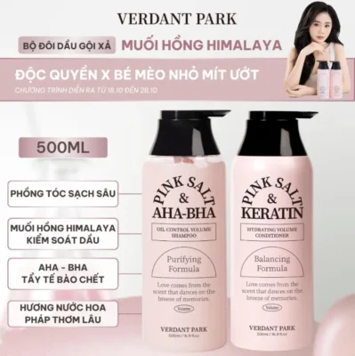 set dầu xả dầu gội muối hồng Pink Salt Himalaya Verdant Park 500ml