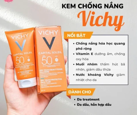 Kem chống nắng Vichy Capital Soleil SPF 50+ Dry Touch cho da dầu 50ml của Pháp Kem chống nắng Vichy Capital Soleil Dry Touch Face Fluid SPF50 UVA+UVB