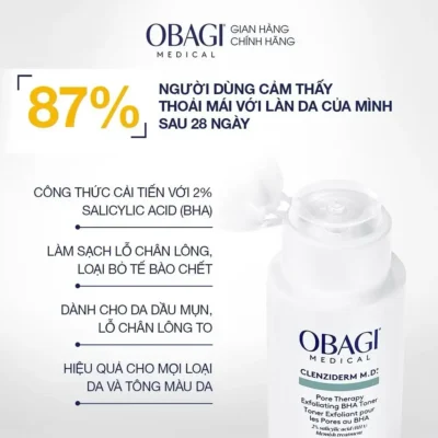 Toner Obagi Medical Clenziderm M.D 148ml của Mỹ Toner BHA Obagi Clenziderm MD Pore Therapy 2% 148ml