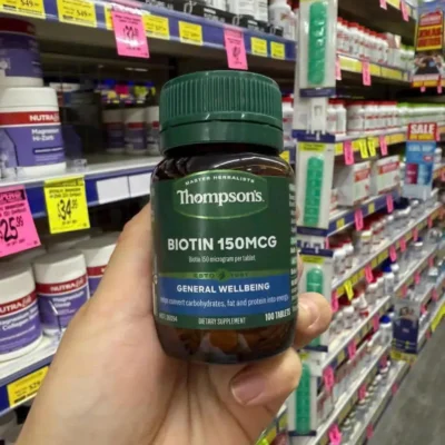 Viên uống mọc tóc Thompson’s Biotin 150mcg 100 viên của Úc Viên uống hỗ trợ mọc tóc Thompson's Biotin 150mcg
