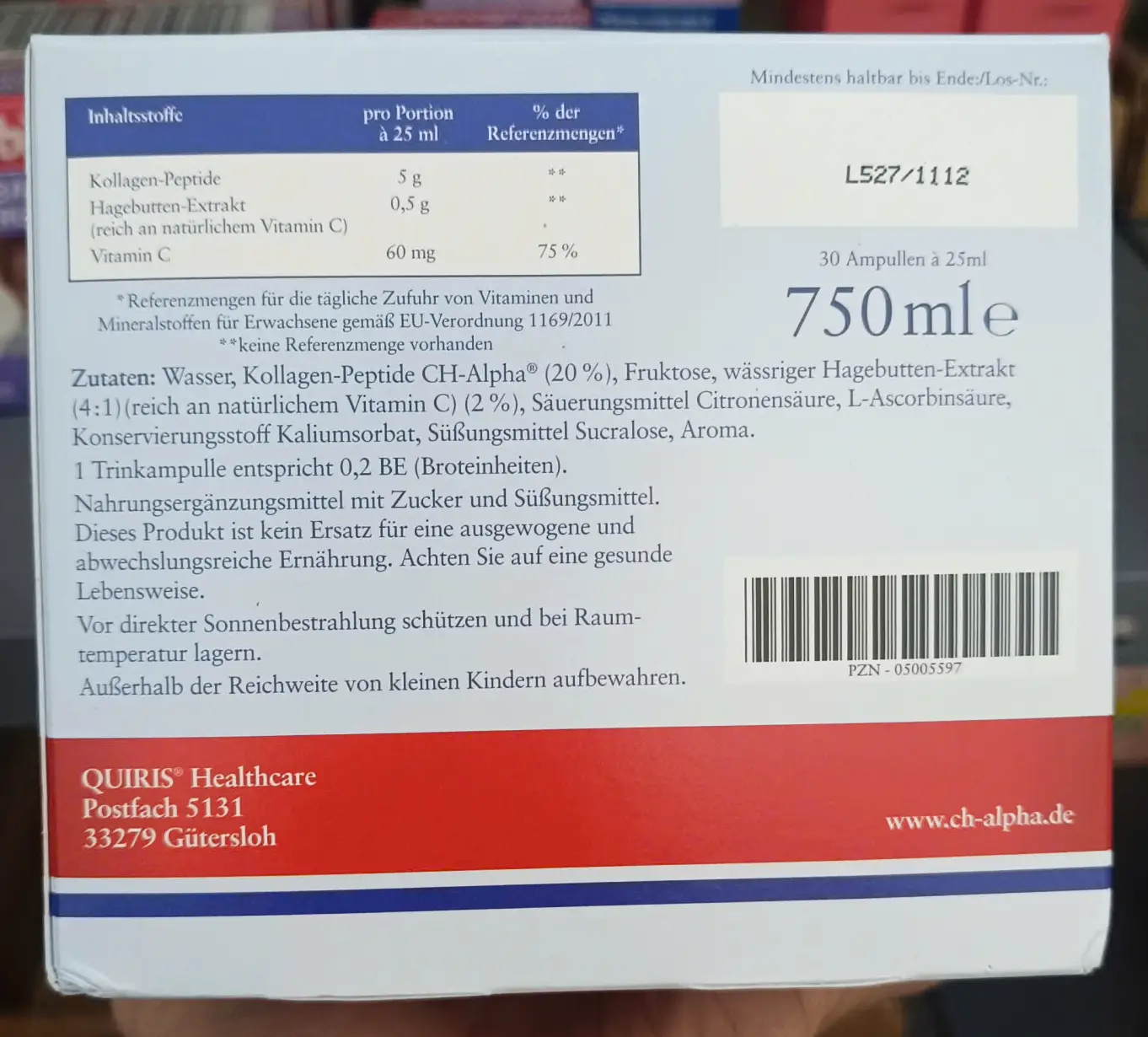 Collagen dạng nước CH-Alpha Plus 30 ống của Đức CH Alpha Plus - Bổ sung collagen, hỗ trợ tốt cho sụn và khớp