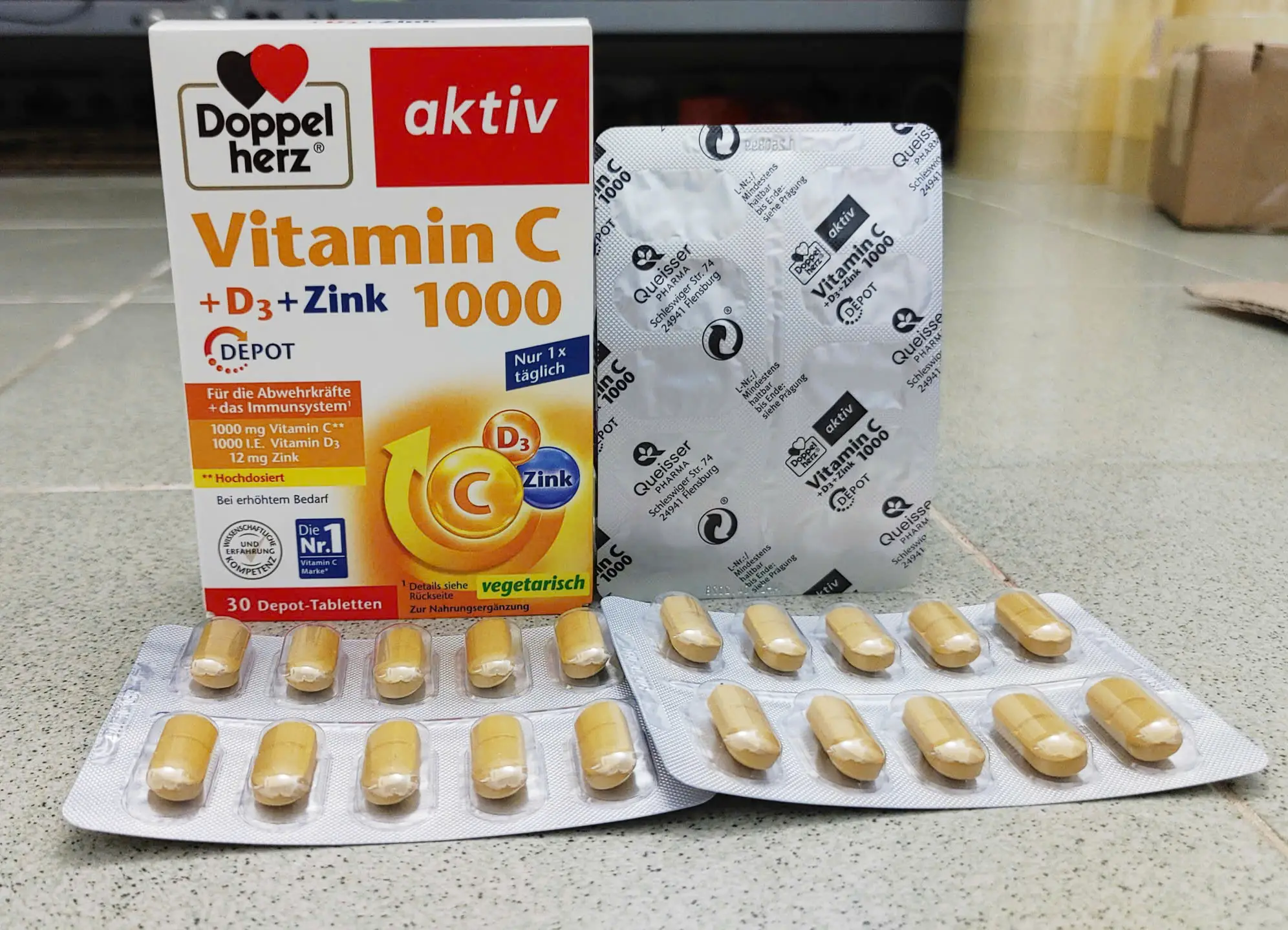 Viên uống Doppelherz Vitamin C 1000 + D3 + Zink 30 viên của Đức Doppelherz Vitamin C 1000 D3 Zink DEPOT 30 viên