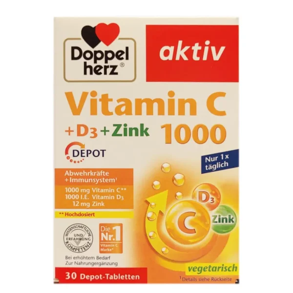 Doppelherz Vitamin C 1000 + D3 + Zink Depot 30 Viên