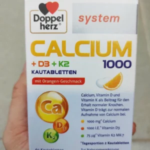 Viên nhai Doppelherz Calcium 1000 + D3 + K2 60 viên của Đức Viên Nhai Doppelherz Calcium 1000 D3 K2 Vị Cam, 60 Viên