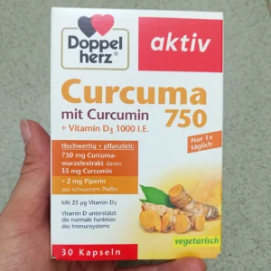 Viên nang tinh bột nghệ Doppelherz Curcuma 750 + Vitamin D3 30 viên của Đức Viên Tinh Bột Nghệ Doppelherz Curcuma 750, 30 Viên