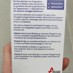 Viên nhai Doppelherz Calcium 1000 + D3 + K2 60 viên của Đức Viên ngậm bổ sung canxi Doppelherz Calcium 1000 + D3 + K2 vị cam, 60 viên
