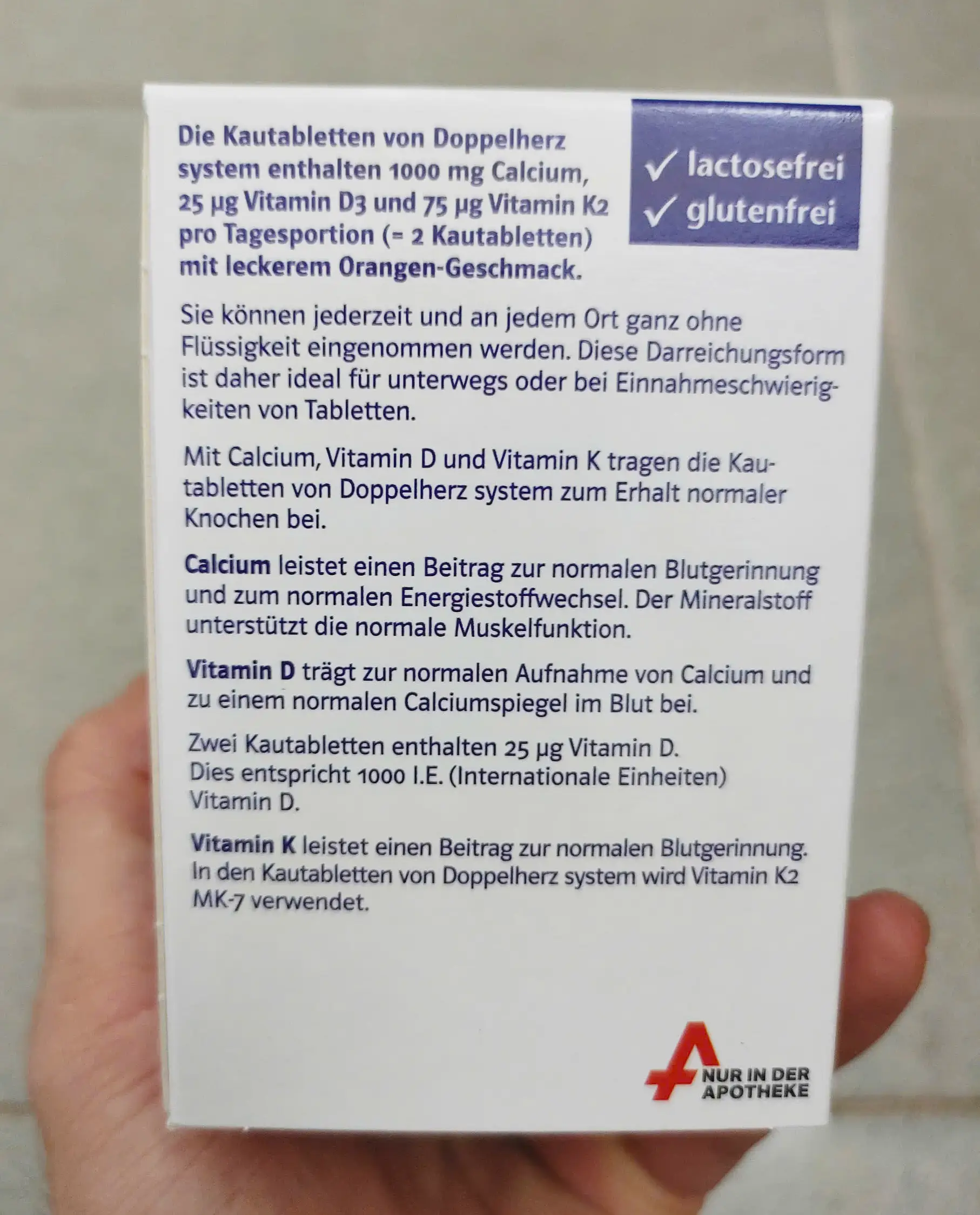 Viên nhai Doppelherz Calcium 1000 + D3 + K2 60 viên của Đức Viên ngậm bổ sung canxi Doppelherz Calcium 1000 + D3 + K2 vị cam, 60 viên