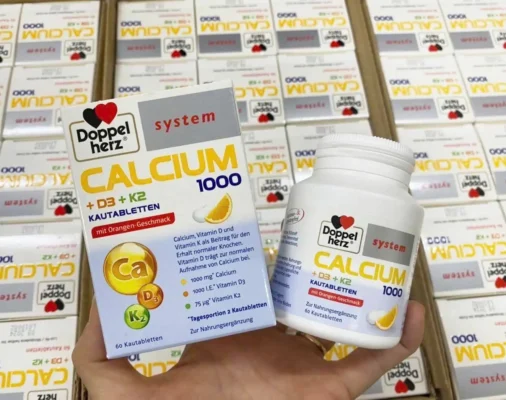 Viên nhai Doppelherz Calcium 1000 + D3 + K2 60 viên của Đức Viên ngậm bổ sung canxi Doppelherz Calcium 1000 + D3 + K2 vị cam, 60 viên