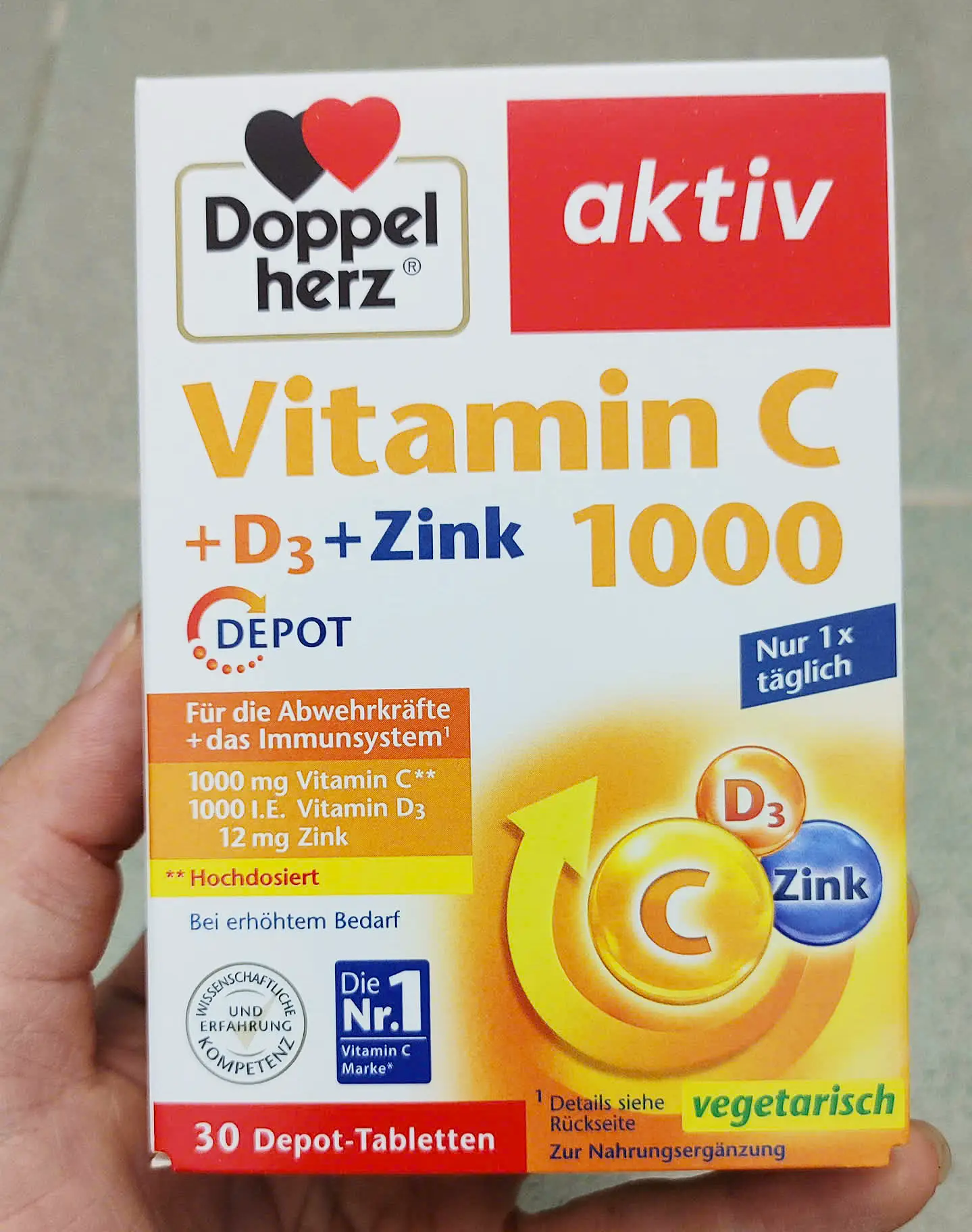 Viên uống Doppelherz Vitamin C 1000 + D3 + Zink 30 viên của Đức Viên uống Doppelherz Vitamin C 1000 + D3 + Zink DEPOT 30 viên
