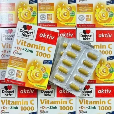 Viên uống Doppelherz Vitamin C 1000 + D3 + Zink 30 viên của Đức Vitamin C 1000 + D3 + Zink dạng viên của Doppelherz Đức