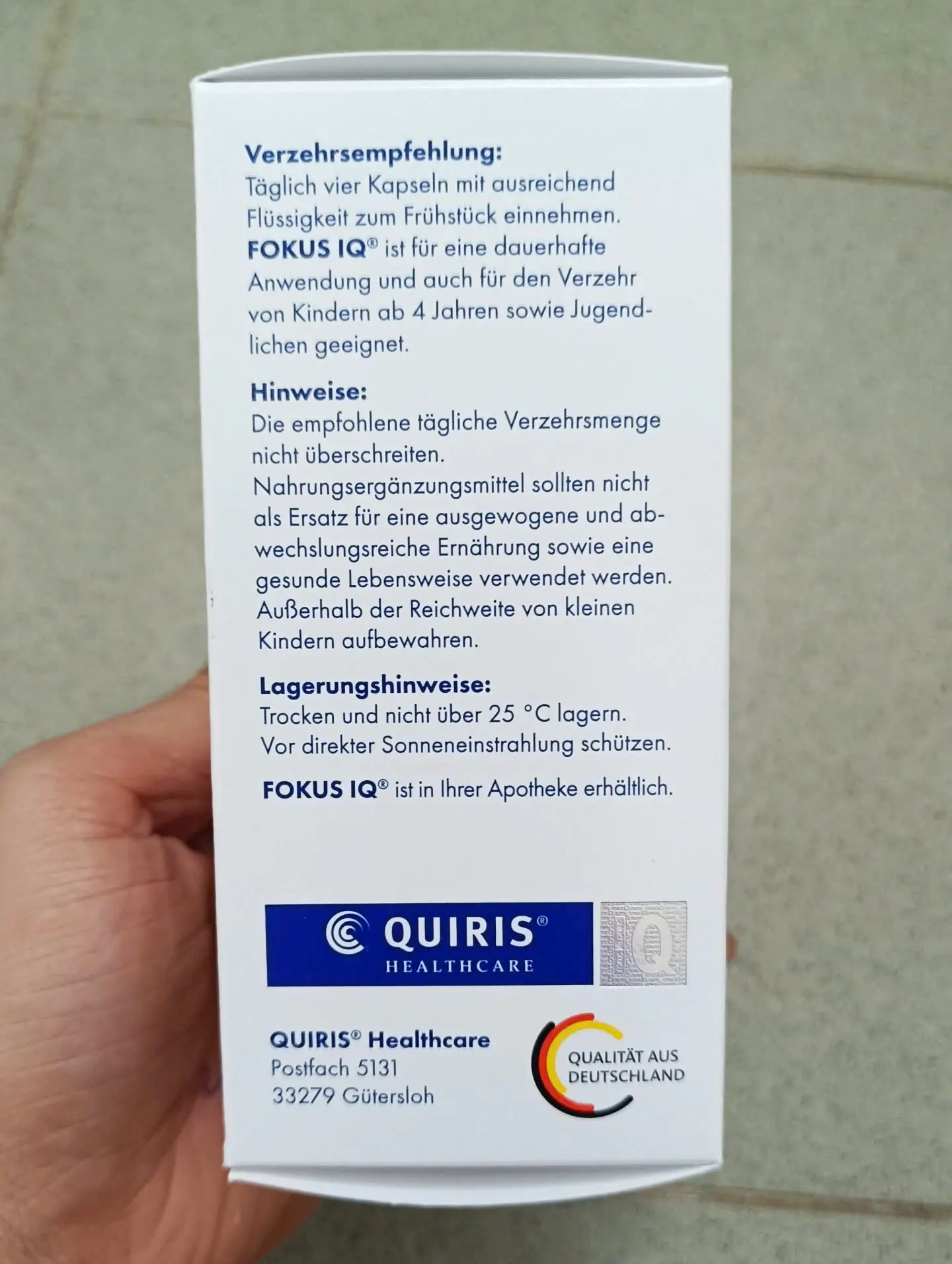 Viên uống tăng tư duy Fokus Iq Quiris 120 viên của Đức Viên Uống Bổ Não Fokus IQ Quiris 120 viên