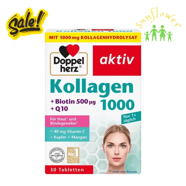 Viên uống Doppelherz Kollagen 1000 Biotin Q10 30 viên của Đức Viên uống Doppelherz Kollagen 1000 Biotin Q10 30 viên của Đức