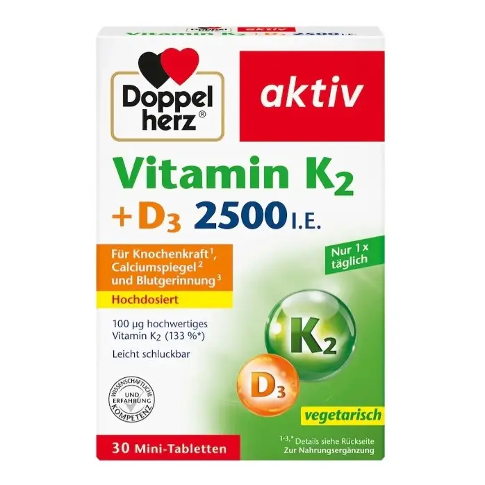 Viên uống Doppelherz Vitamin K2 D3 2500 IE 30 viên của Đức Viên uống Doppelherz Vitamin K2 + D3 2500 I.E., 30 viên