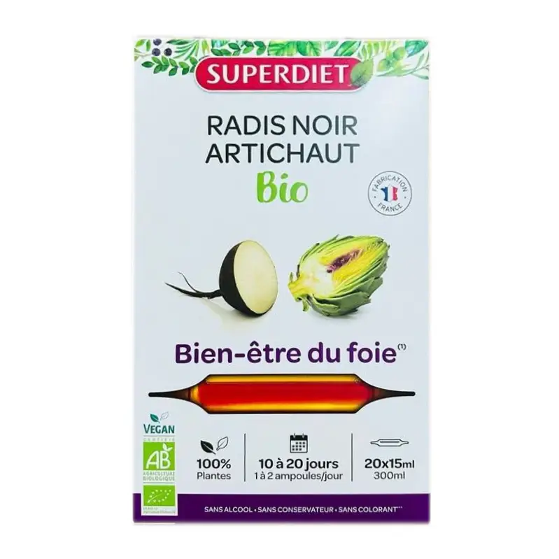 Thải độc gan Superdiet Radis Noir Artichaut Bio 20 ống của Pháp Bổ gan hữu cơ Superdiet Radisnoir artichaut 20 ống