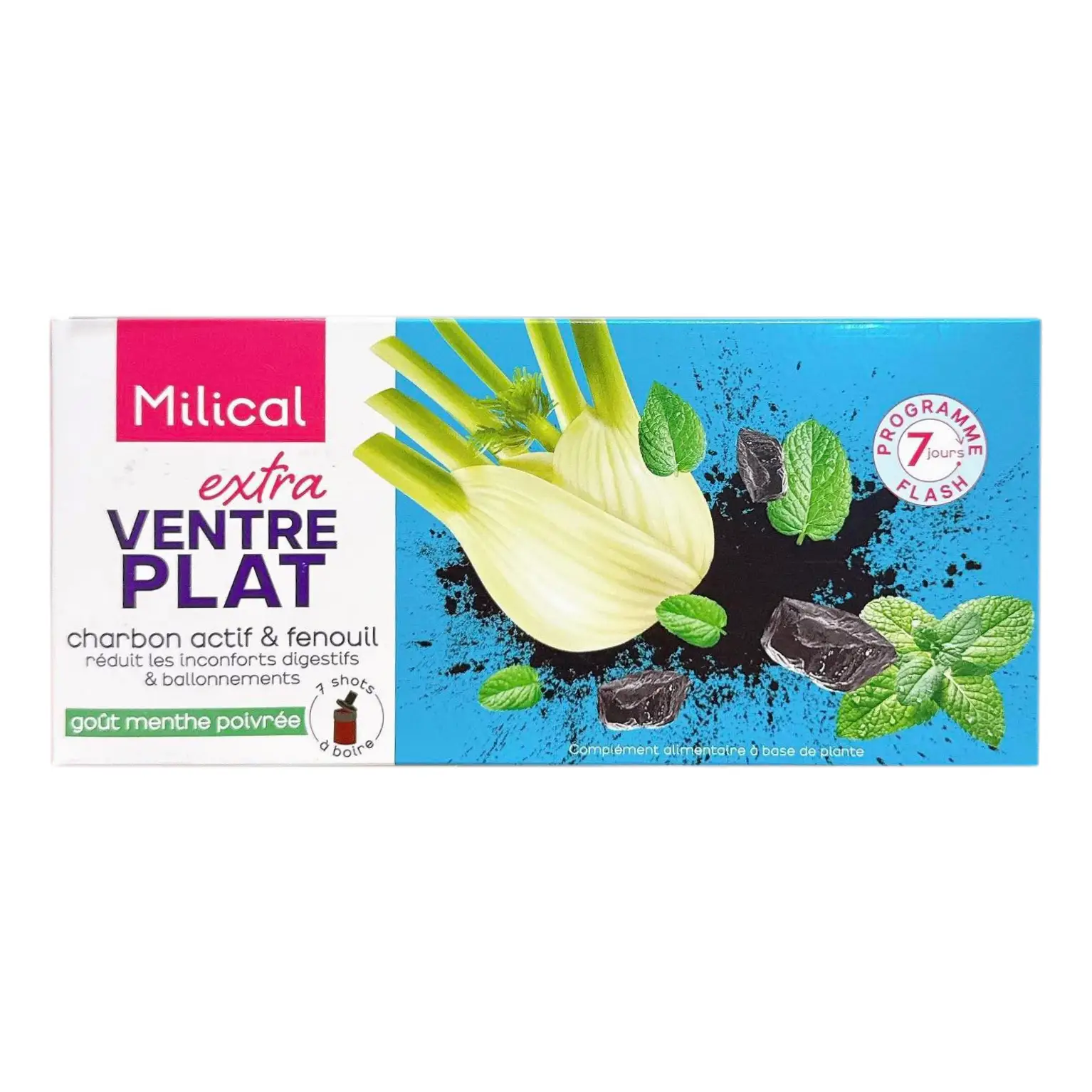 Detox đào thảo mỡ Ventre Plat Milical 7 ống của Pháp Chai uống Milical Extra Ventre Plat Detox giảm mỡ bụng, 7 ống x 10ml