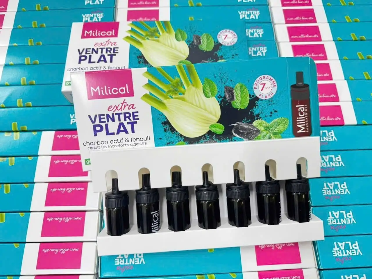 Detox đào thảo mỡ Ventre Plat Milical 7 ống của Pháp Detox đào thải mỡ thừa Milical Extra Ventre Plat của Pháp