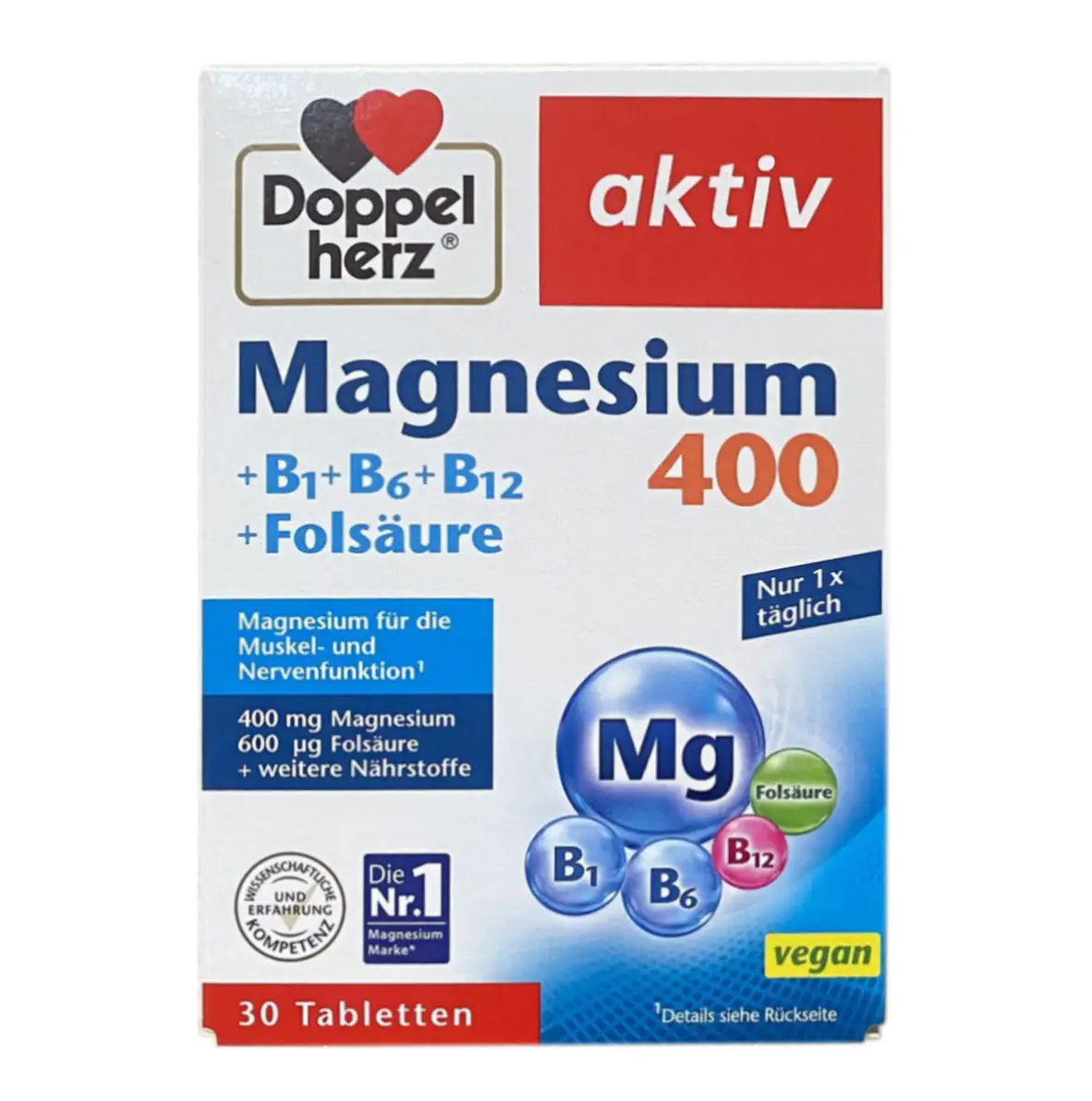 Viên uống Doppelherz Magnesium 400 +B1+B6+B12+Folsäure 30 viên của Đức Viên Uống Doppelherz Magnesium 400 B1 B6 B12 Axit Folic 30 viên