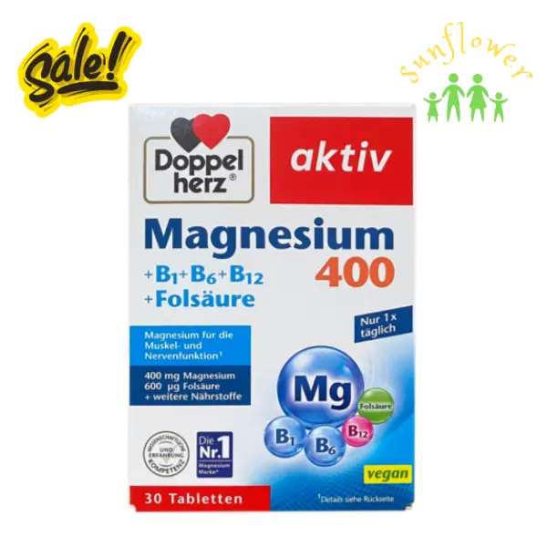 Viên uống Doppelherz Magnesium 400 +B1+B6+B12+Folsäure 30 viên của Đức Viên uống Doppelherz Magnesium 400 +B1+B6+B12+Folsäure 30 viên của Đức