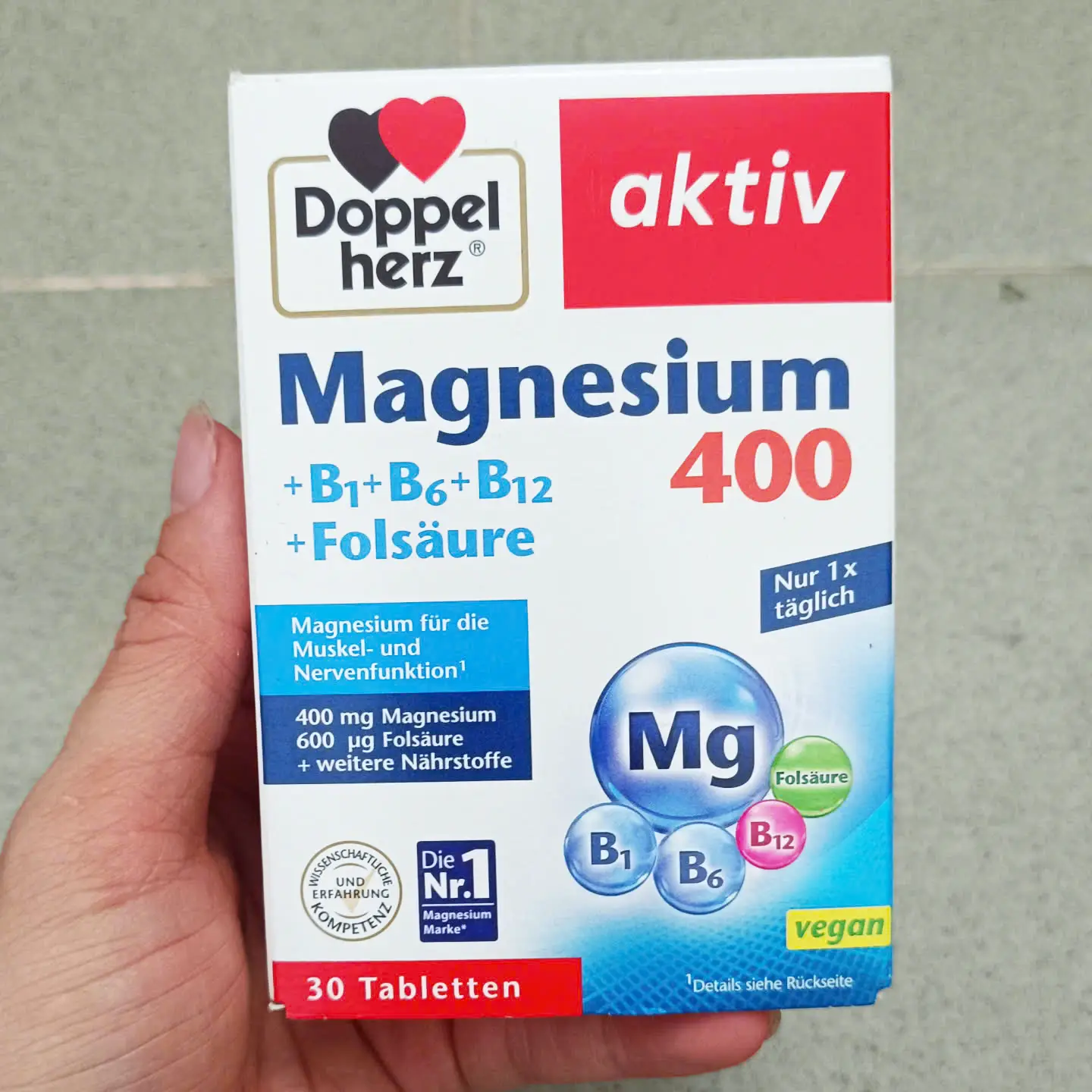 Viên uống Doppelherz Magnesium 400 +B1+B6+B12+Folsäure 30 viên của Đức Viên uống Magnesium 400 Doppelherz, 30 viên