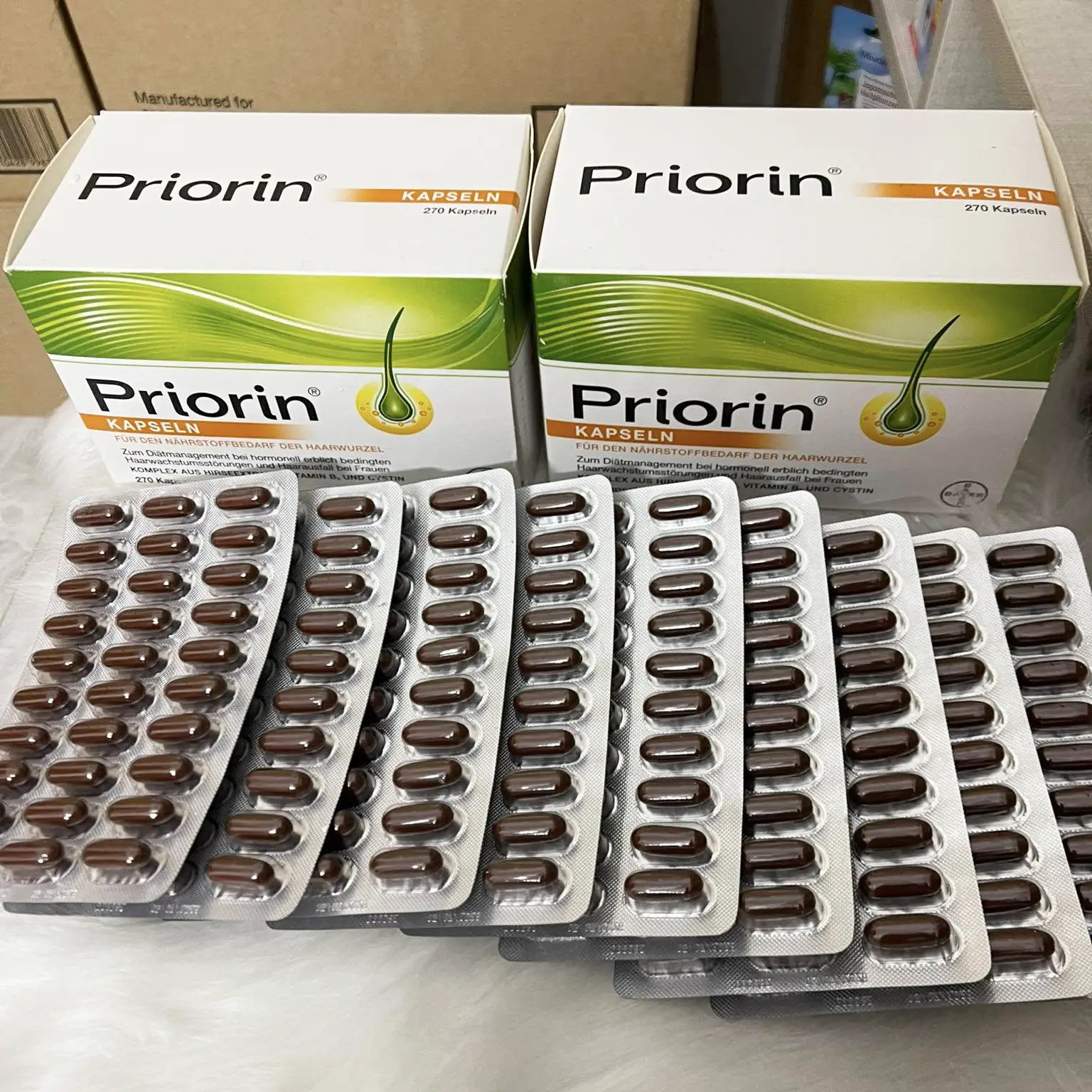 Viên uống ngăn rụng tóc Priorin Kapseln Bayer 270 viên của Đức Viên uống mọc tóc Priorin hộp 270 viên của Đức