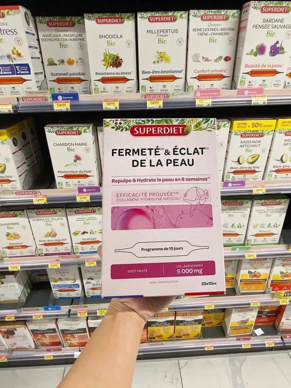 Nước uống Collagen Superdiet 5000mg Fermeté 20 ống của Pháp Collagen Superdiet 5000mg Fermete & Eclat De La Peau của Pháp hộp 20 ống x 10ml