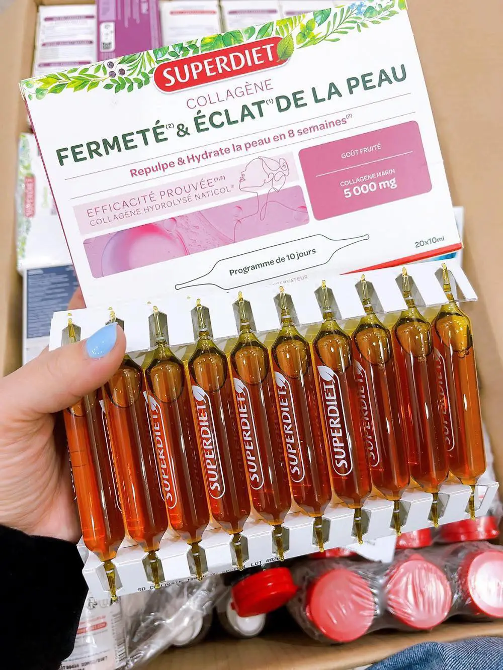 Nước uống Collagen Superdiet 5000mg Fermeté 20 ống của Pháp Collagen Superdiet 5000mg Fermete & Eclat De La Peau của Pháp hộp 20 ống