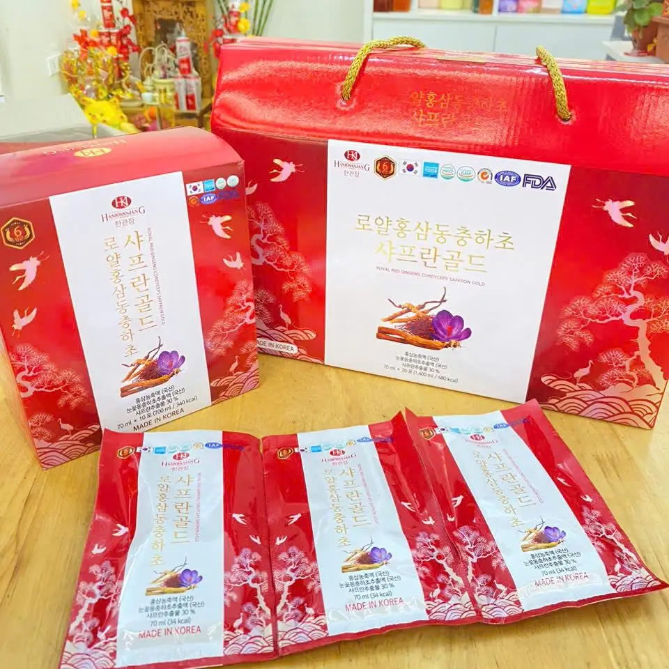 Sâm nhụy hoa nghệ tây HanKwanJang 20 gói của Hàn Quốc Nước hồng sâm Gold đông trùng saffron HanKwanJang hộp 20 gói