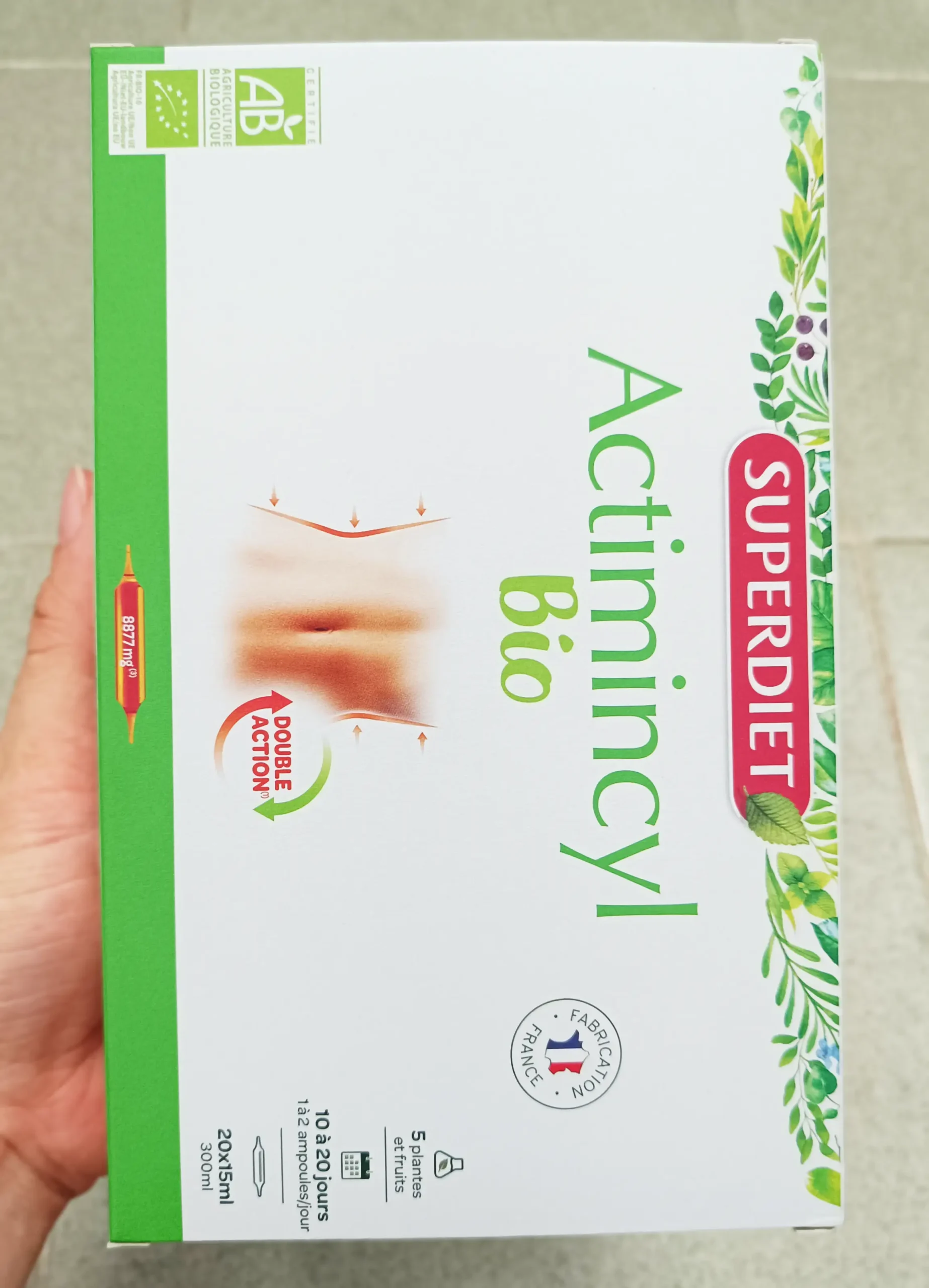 Nước uống giảm cân Superdiet Actimincyl Bio 20 ống của Pháp Nước uống Superdiet Actimincyl Bio đốt mỡ, giảm cân (15ml x 20 ống)