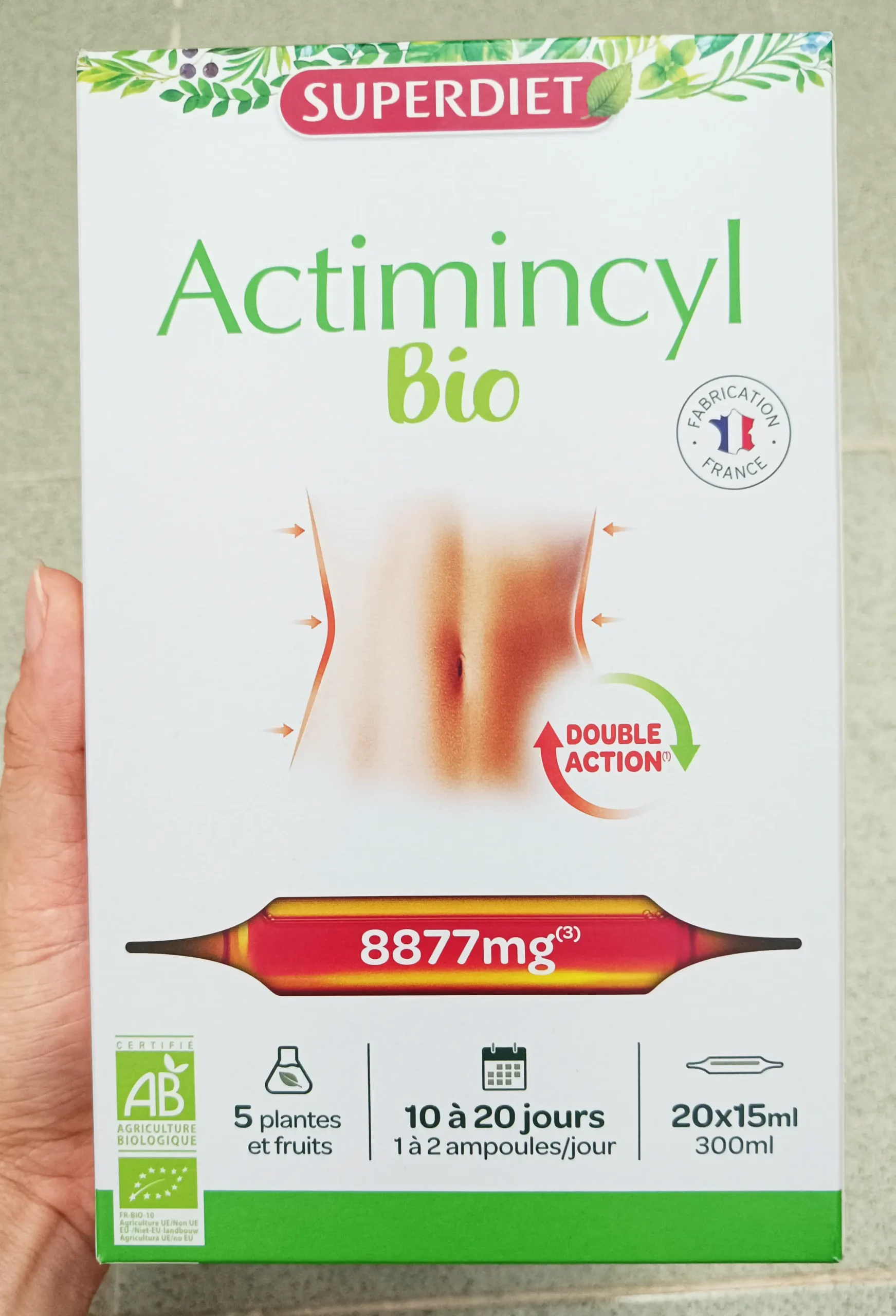 Nước uống giảm cân Superdiet Actimincyl Bio 20 ống của Pháp Nước uống Superdiet Actimincyl Bio đốt mỡ, giảm cân của Pháp (15ml x 20 ống)