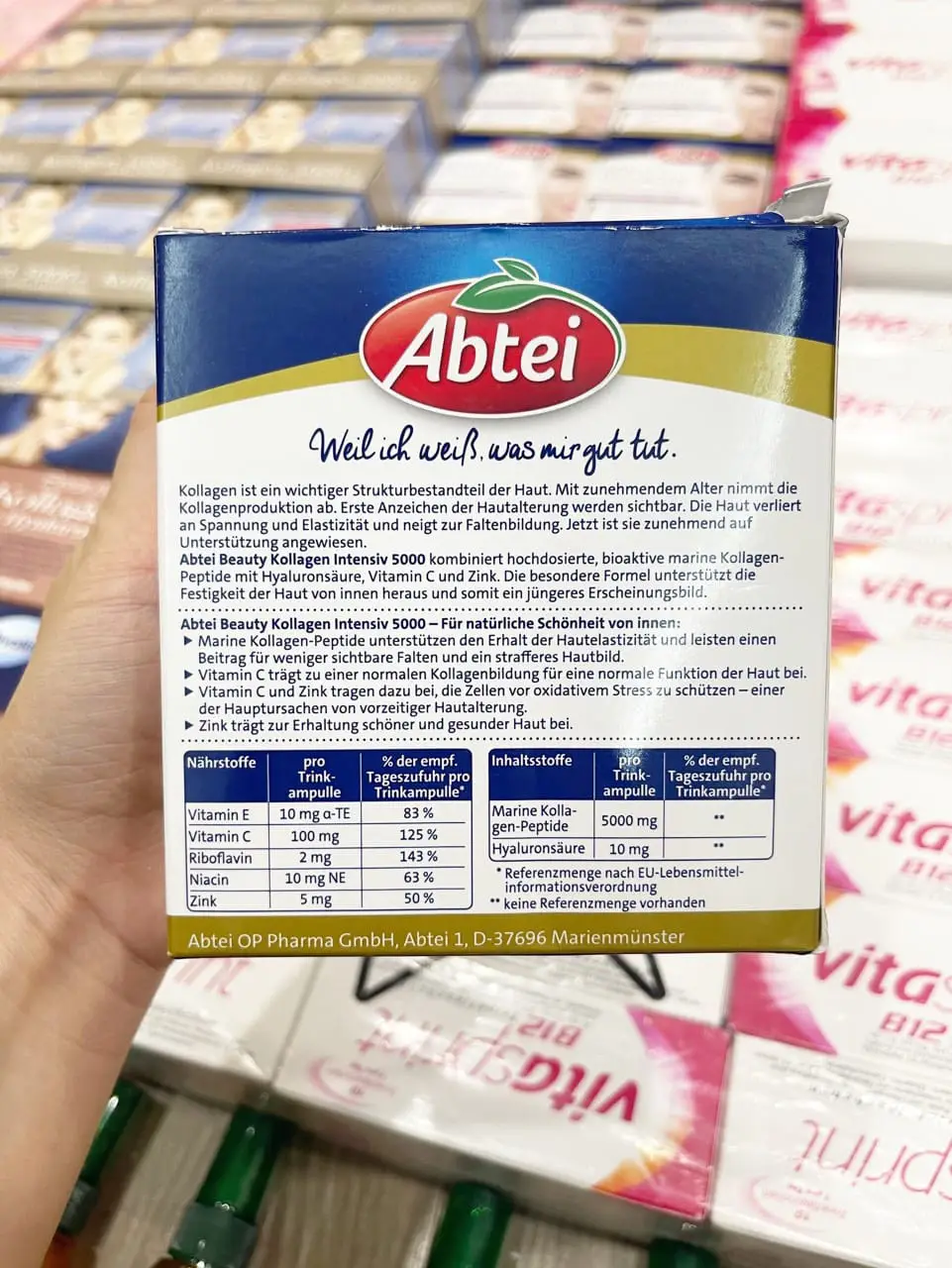 Collagen Abtei Beauty Kollagen Intensiv 5000 hộp 10 ống x 25ml của Đức Abtei Beauty Kollagen Intensiv 5000 Trinkampullen 10 x 25ml