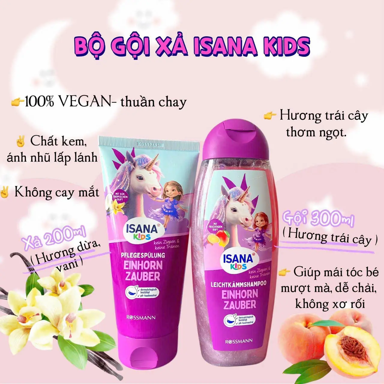 Bộ dầu gội xả Isana Kids thuần chay của Đức Dầu Gội xả Thuần chay Isana chuẩn Đức cho trẻ em