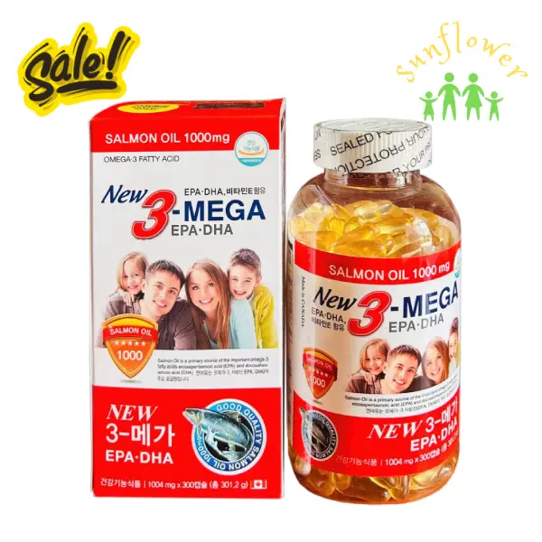 Dầu cá hồi New 3 Mega Salmon Oil 1000mg 300 viên của Hàn Quốc Dầu cá hồi New 3 Mega Salmon Oil 1000mg 300 viên của Hàn Quốc