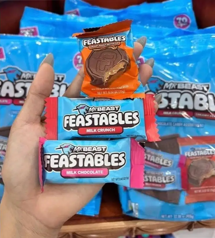 Socola Mr Beast Feastables túi 70 gói 909g của Mỹ MRBEAST FEASTABLES CHOCOLATE CANDY ASSORTMENT SANCK SIZE GÓI 909G