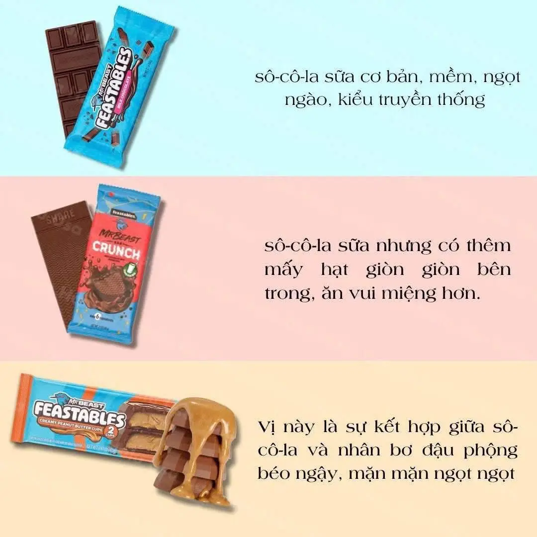 Socola Mr Beast Feastables túi 70 gói 909g của Mỹ Socola Mr Beast 909g