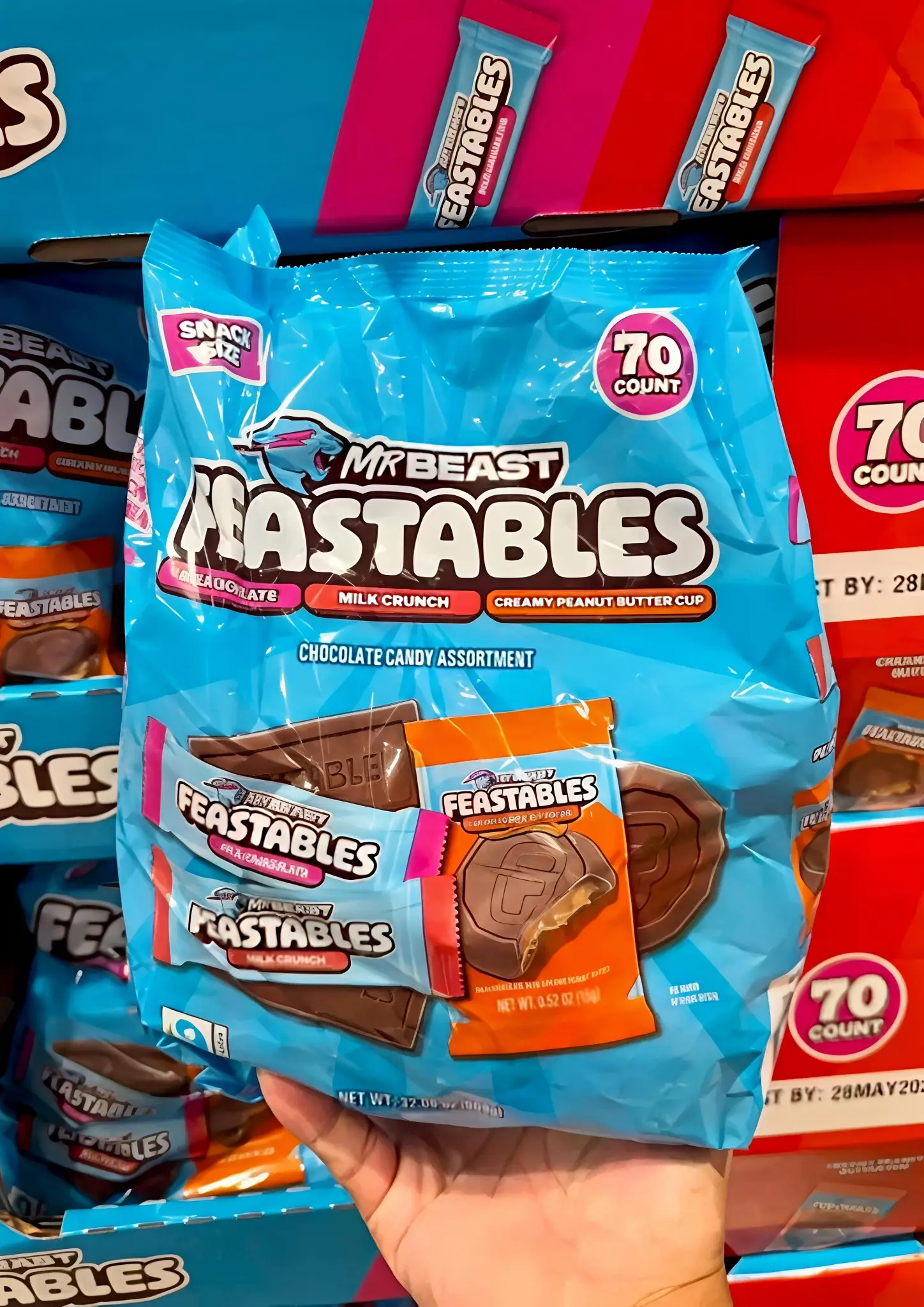 Socola Mr Beast Feastables túi 70 gói 909g của Mỹ Socola MrBeast Feastables của Mỹ 909g 70 thanh