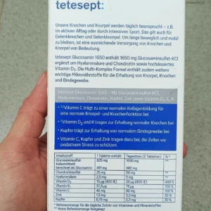 Viên uống Tetesept Glucosamin 1650 + Hyaluron + Chondroitin 40 viên của Đức Viên Uống Bổ Xương Khớp Tetesept Glucosamin 1650, 40 viên của Đức