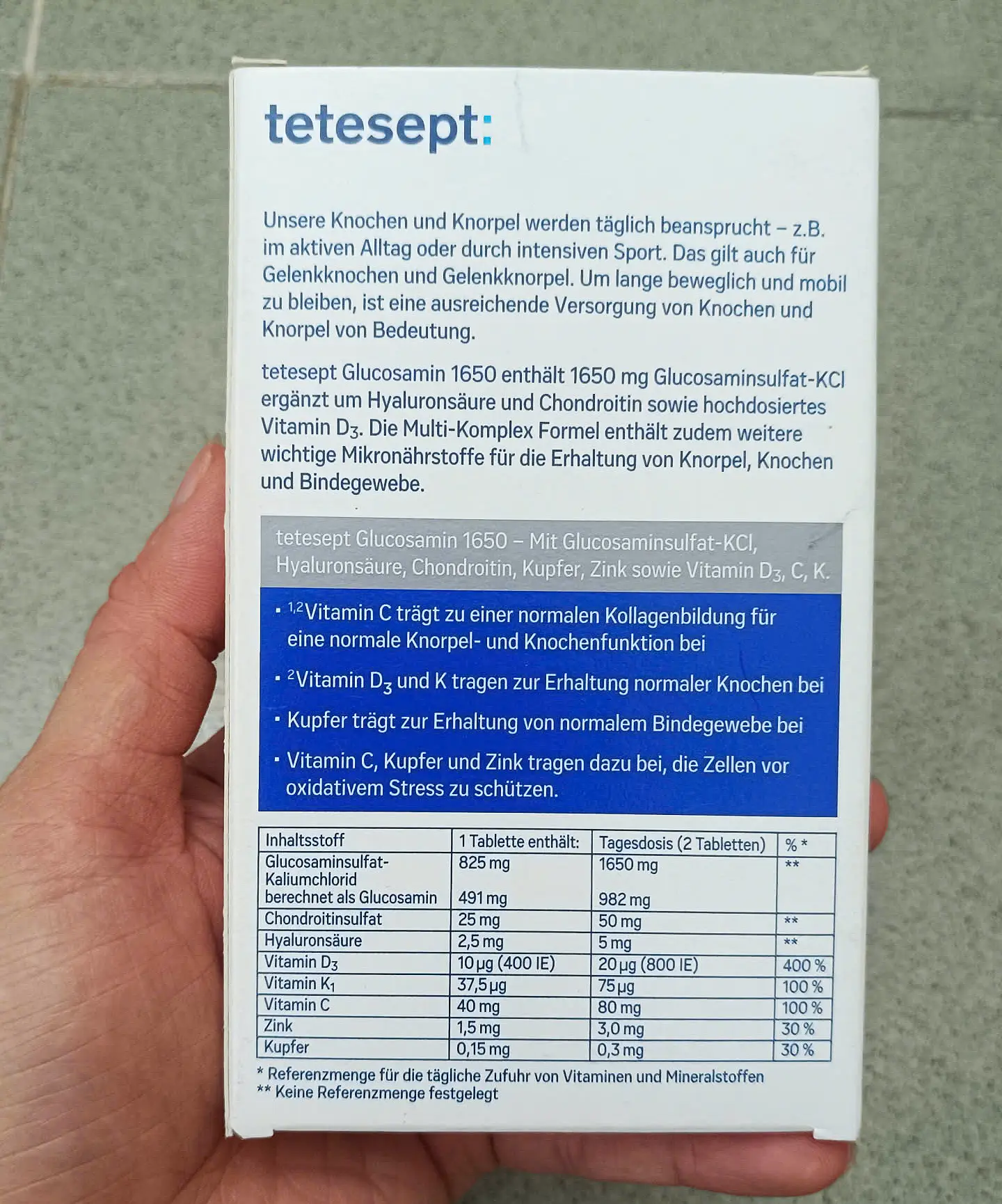 Viên uống Tetesept Glucosamin 1650 + Hyaluron + Chondroitin 40 viên của Đức Viên Uống Bổ Xương Khớp Tetesept Glucosamin 1650, 40 viên của Đức