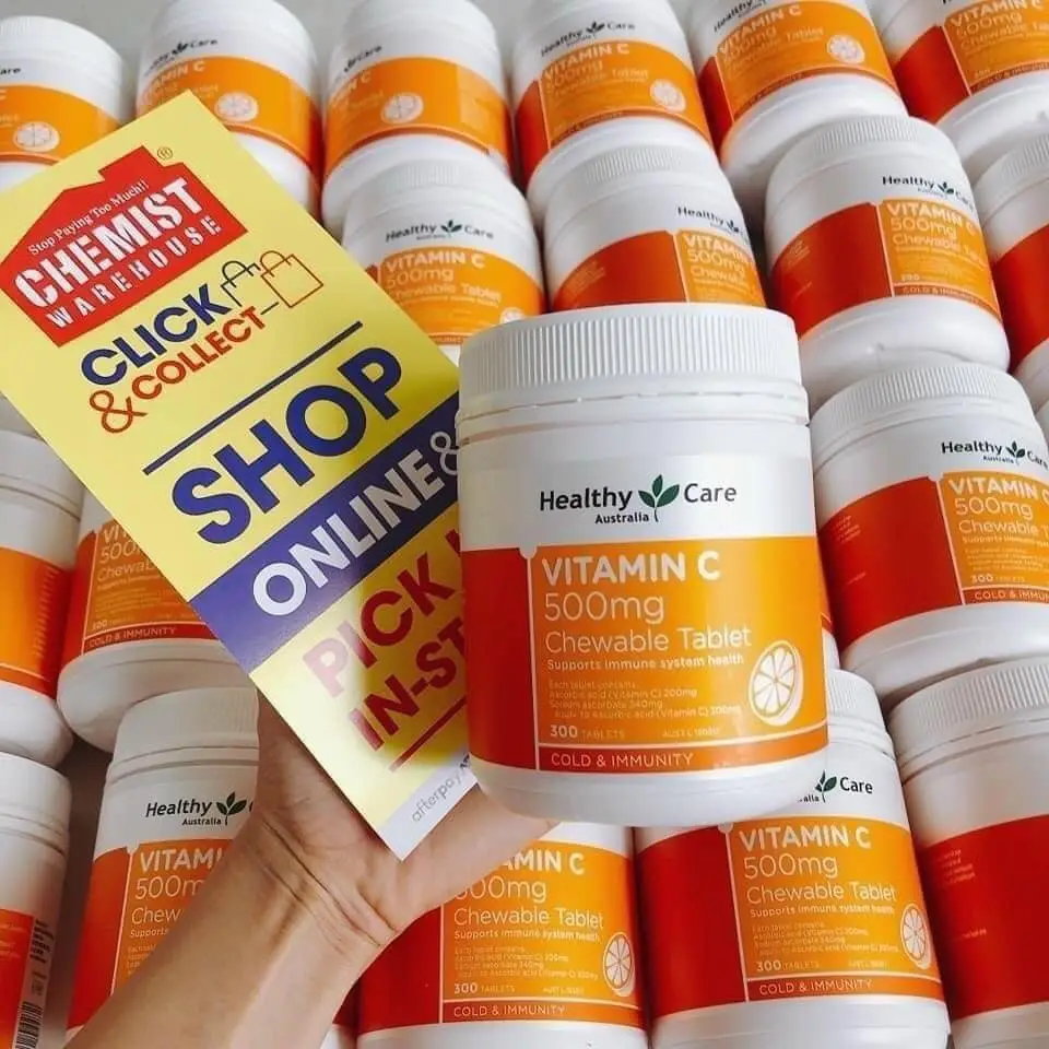 Viên nhai Vitamin C Healthy Care 300 viên của Úc Viên ngậm Healthy Care Vitamin C 500mg của Úc lọ 300 viên