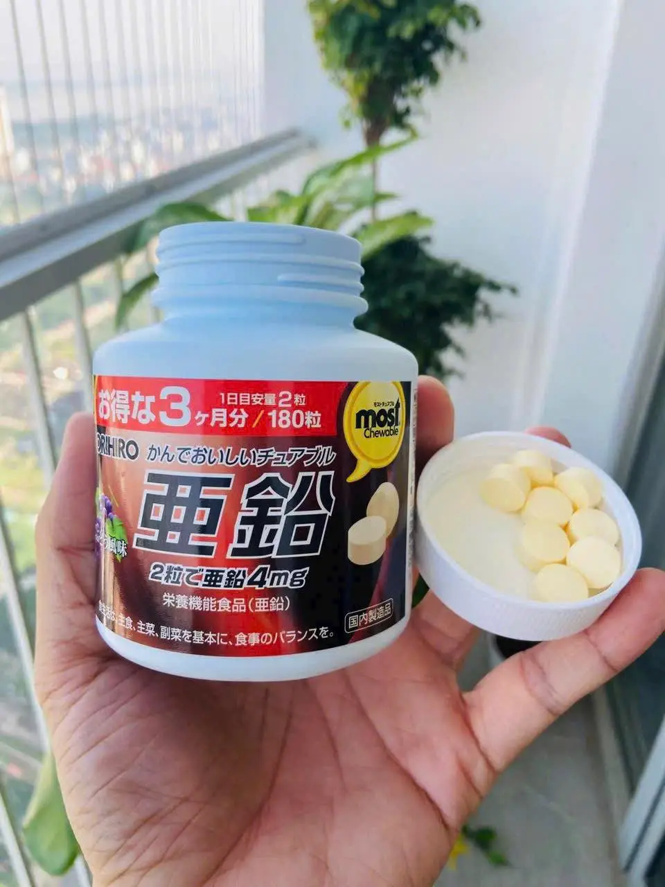 Viên nhai kẽm Orihiro Zinc 180 viên của Nhật Bản Viên ngậm bổ sung Kẽm Orihiro Vị nho 180 viên