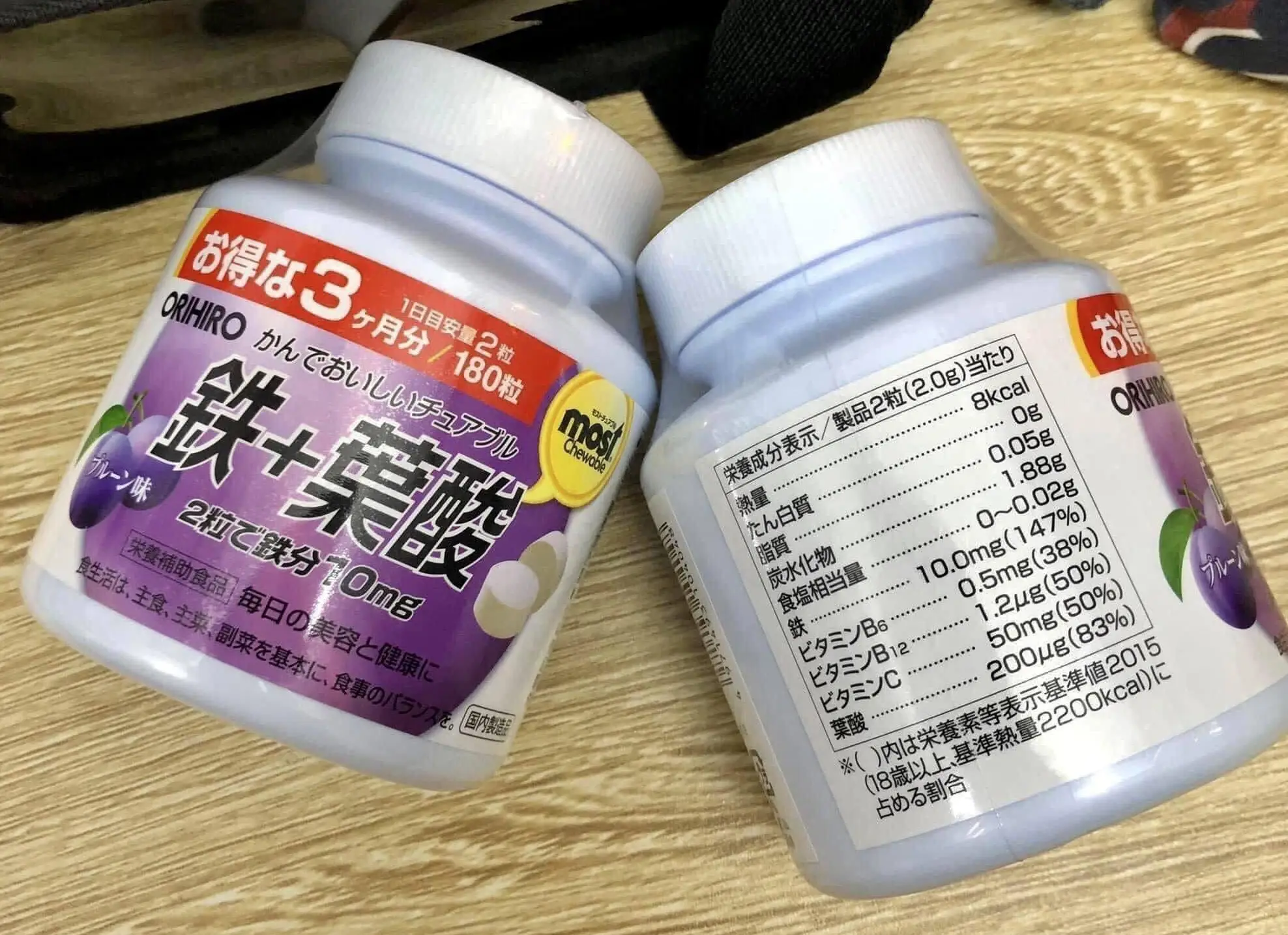 Viên nhai Orihiro Sắt + Axit Folic vị nho 180 viên của Nhật Bản Viên nhai bổ sung Sắt Và Acid Folic Orihiro Most Chewable Iron 180 viên
