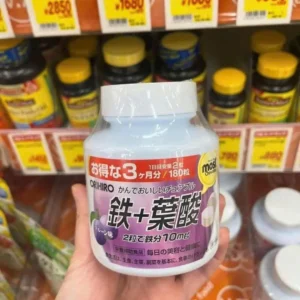 Viên nhai Orihiro Sắt + Axit Folic vị nho 180 viên của Nhật Bản Viên sắt acid folic Orihiro Most Chewable Iron 180 viên Nhật Bản