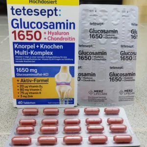 Viên uống Tetesept Glucosamin 1650 + Hyaluron + Chondroitin 40 viên của Đức Viên uống Glucosamin 1650 Tetesept bổ xương khớp, giảm đau mỏi hộp 40 viên
