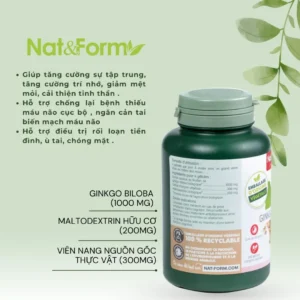 Viên uống bổ não Nat & Form Ginkgo Biloba Memoire Bio Pháp 200 viên