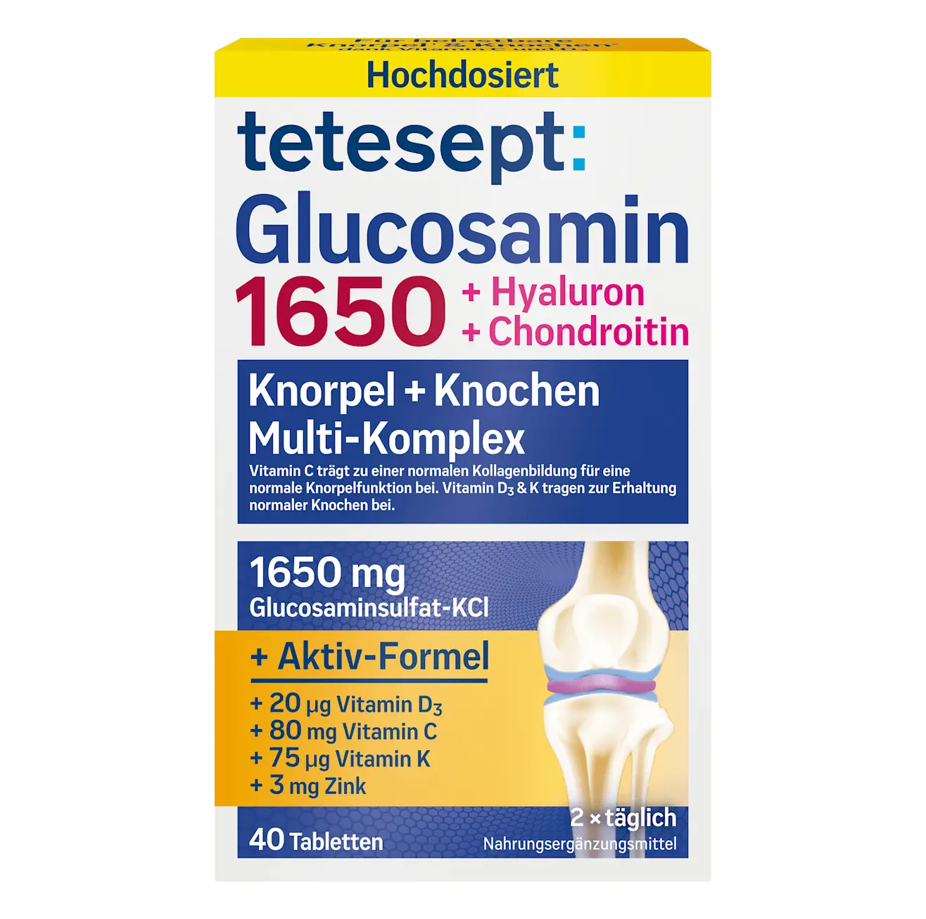 Viên uống Tetesept Glucosamin 1650 + Hyaluron + Chondroitin 40 viên của Đức Viên uống hỗ trợ xương khớp Tetesept Glucosamin 1650