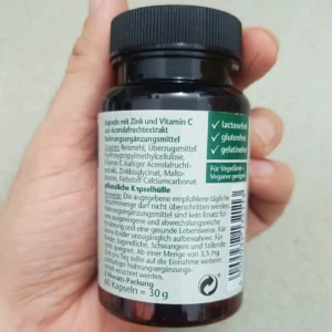 Viên uống thuần chay Doppelherz Zink + C 60 viên của Đức Viên uống kẽm C thuần chay Doppelherz Pure Zink + C Vegan, 60 viên